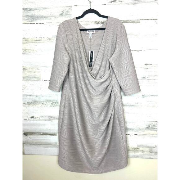 Joseph Ribkoff Women’s 22 Beige Ruched Midi Cocktail Evening Dress NWT Designer - Picture 2 of 9